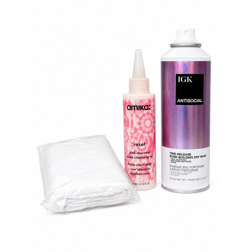 IGK Antisocial Dry Mask & Amika Reset Scalp Cleansing Oil Hair Care Bundle NEW